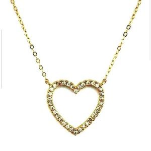 VALENTINES Heart Necklace Hollow CZ Lined Brass Plating